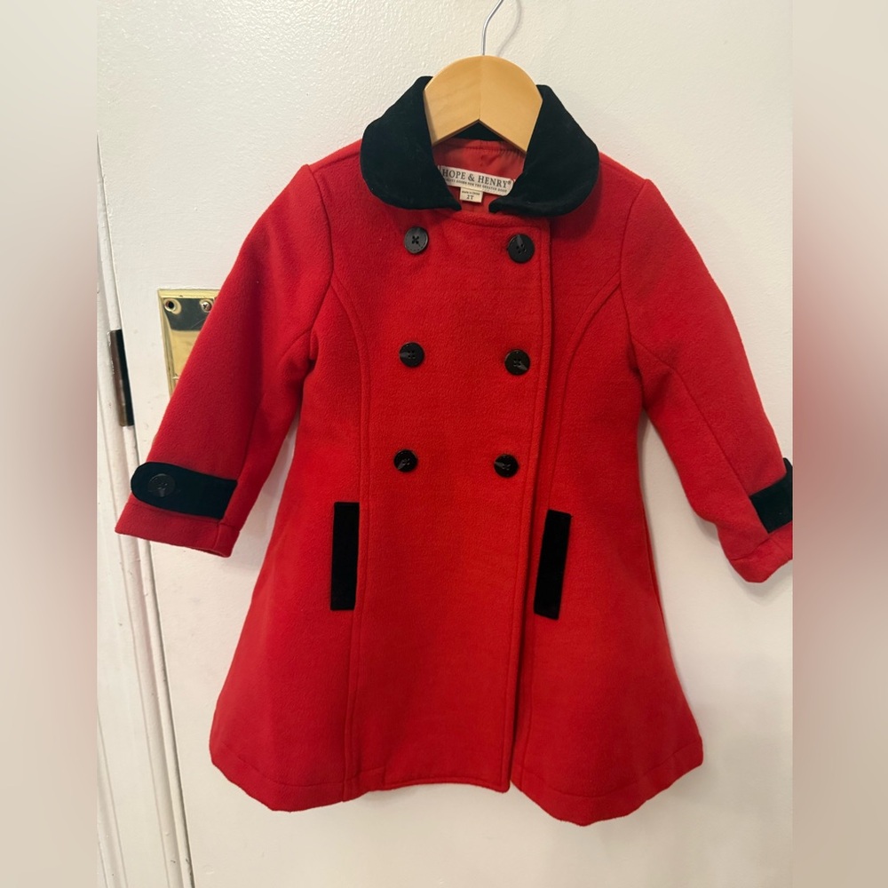 Hope & Henry Stylish Red Double-Breasted Kids Coat
